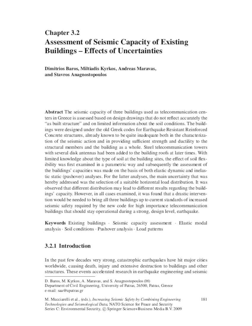 Assessment of Seismic Capacity of Existing Buildings – Effects of Uncertainties